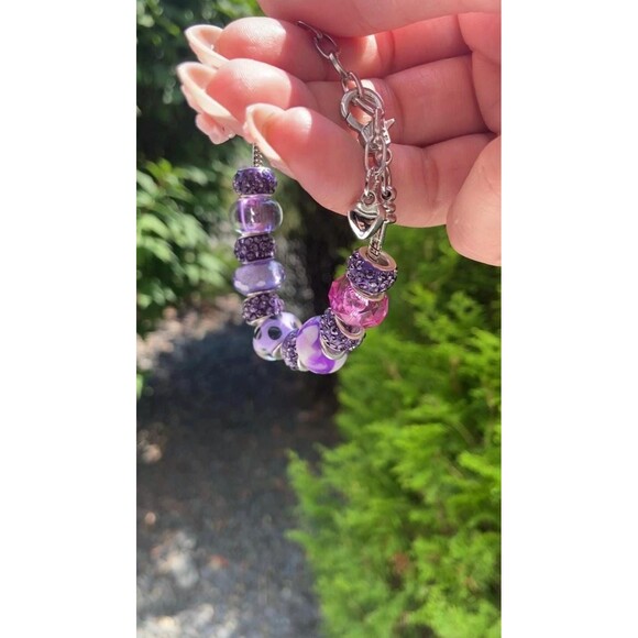 Handmade Purple Sparkle European Charm Bracelet - Picture 3 of 5